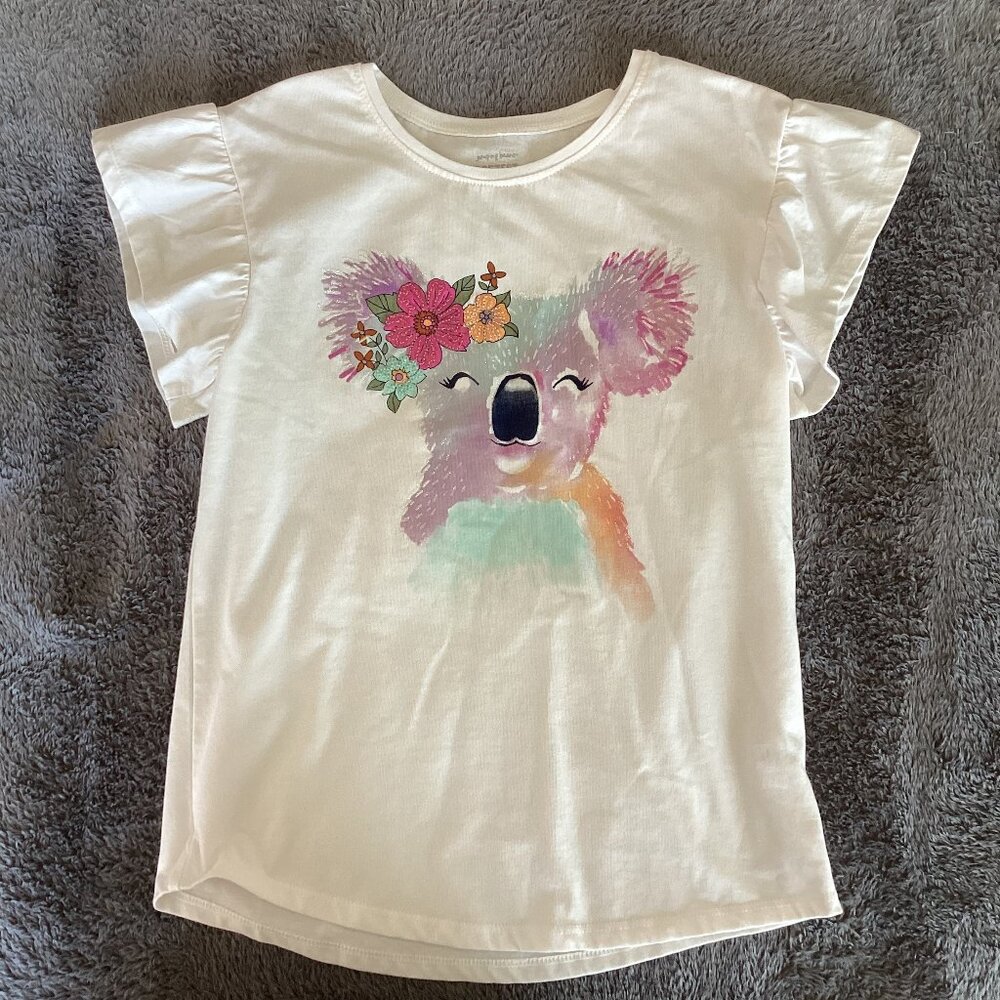 Jumping Bean Softest Tee White Shirt with Koala and Flutter Sleeves Size 10